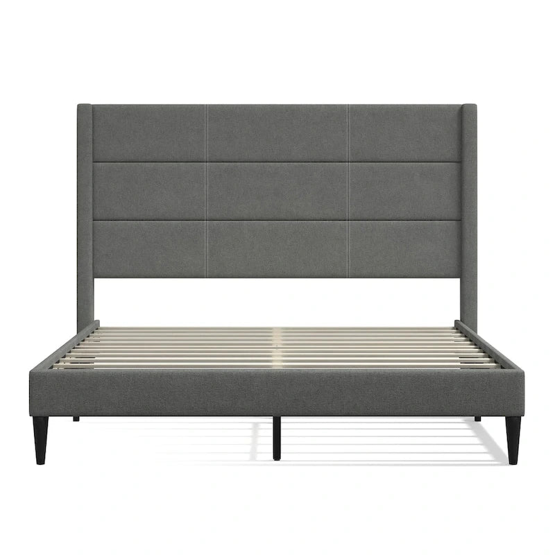 Letto imbottito con testiera ad ali in beige / grigio / pietra