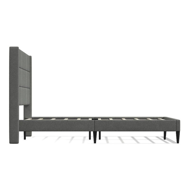 Letto imbottito con testiera ad ali in beige / grigio / pietra