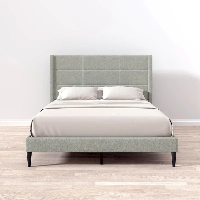 Letto imbottito con testiera ad ali in beige / grigio / pietra