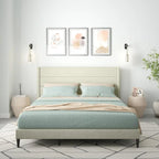 Letto imbottito con testiera ad ali in beige / grigio / pietra