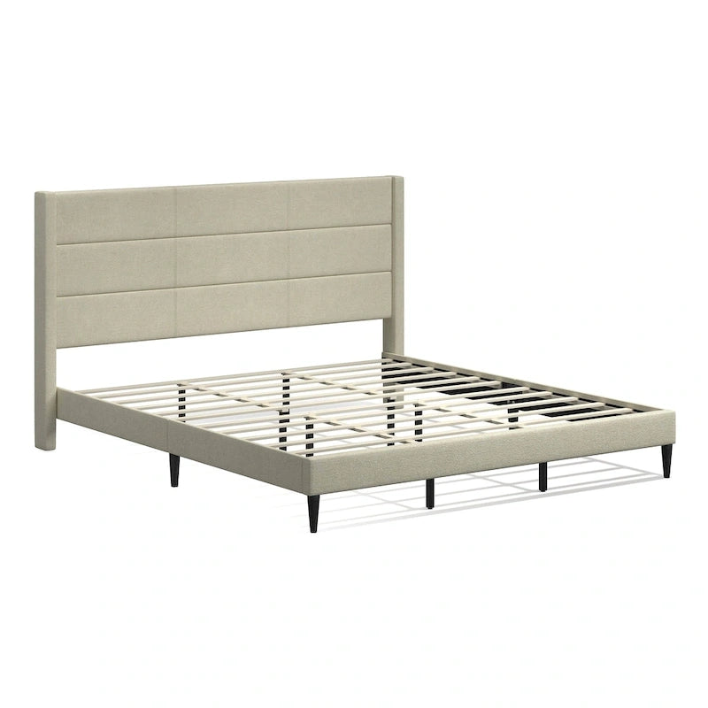 Letto imbottito con testiera ad ali in beige / grigio / pietra