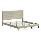 Letto imbottito con testiera ad ali in beige / grigio / pietra