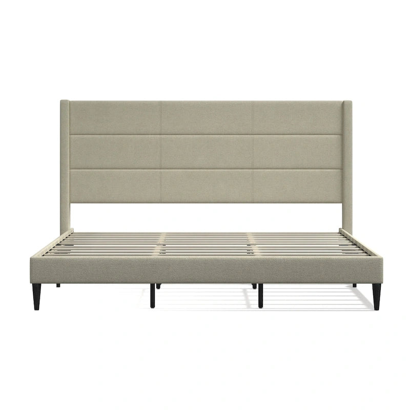 Letto imbottito con testiera ad ali in beige / grigio / pietra