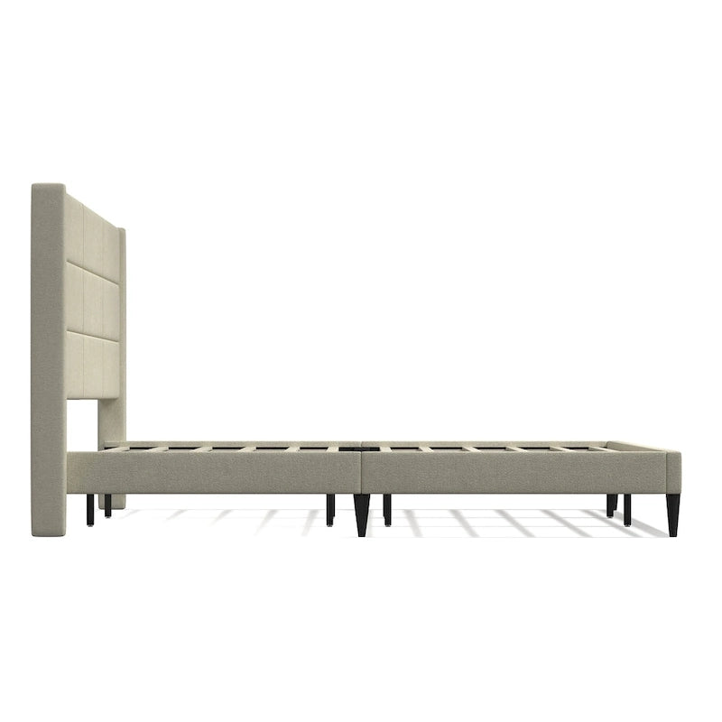 Letto imbottito con testiera ad ali in beige / grigio / pietra