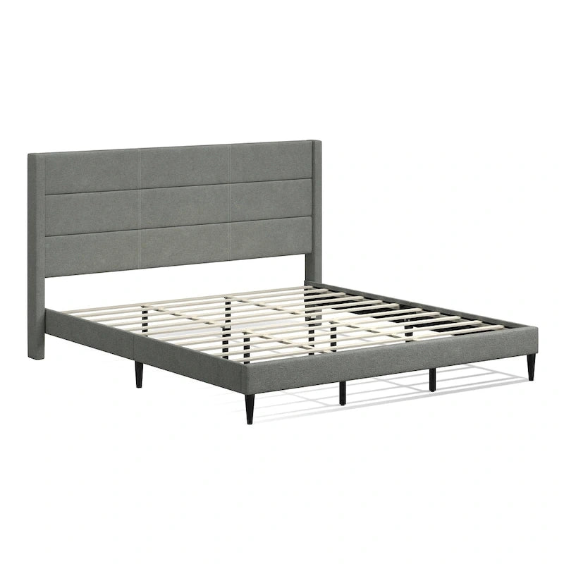 Letto imbottito con testiera ad ali in beige / grigio / pietra