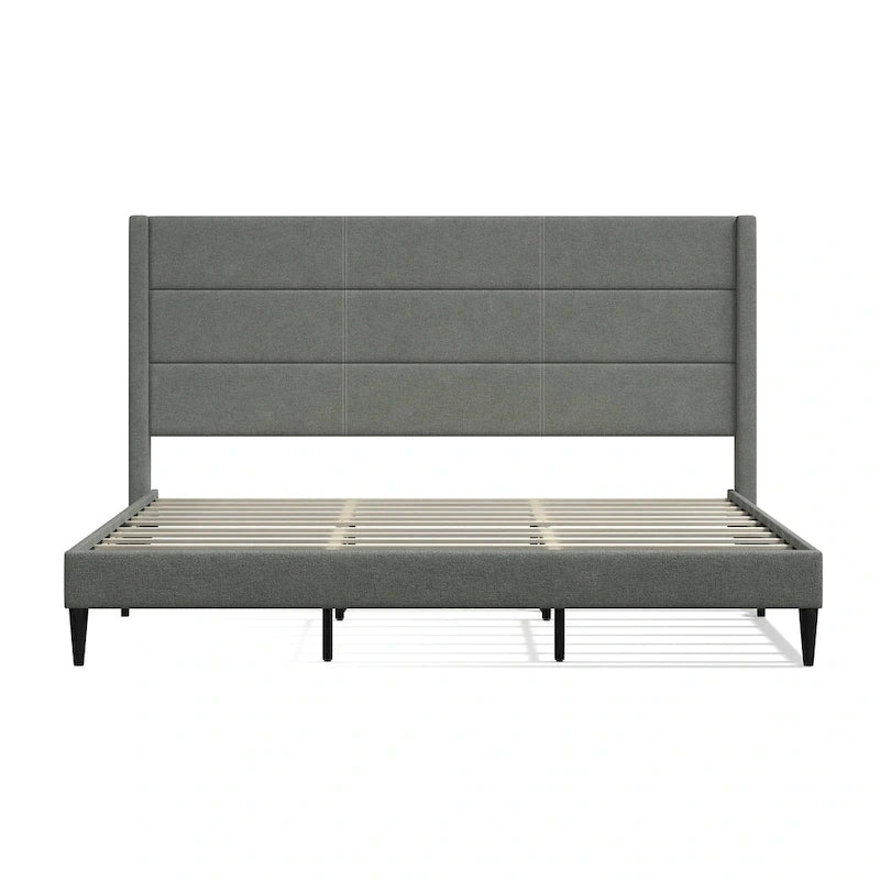 Letto imbottito con testiera ad ali in beige / grigio / pietra