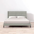 Letto imbottito con testiera ad ali in beige / grigio / pietra
