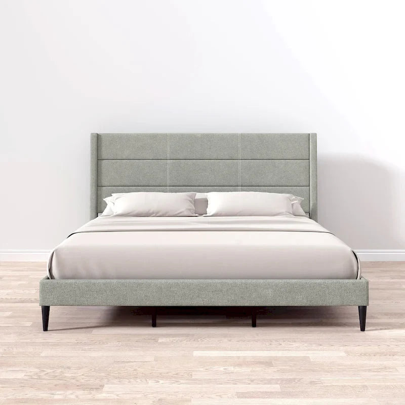 Letto imbottito con testiera ad ali in beige / grigio / pietra