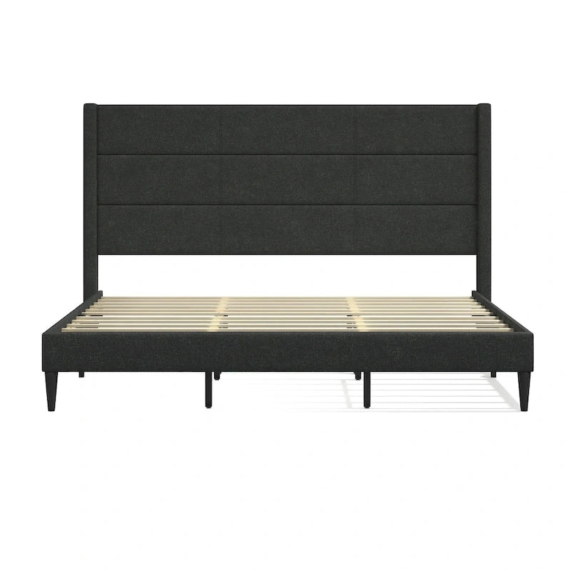 Letto imbottito con testiera ad ali in beige / grigio / pietra