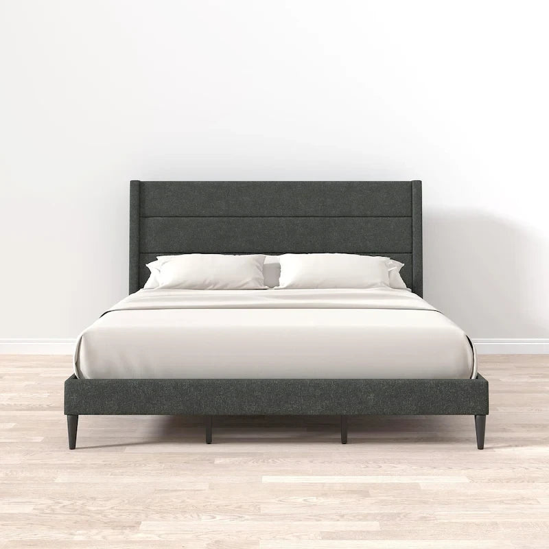 Letto imbottito con testiera ad ali in beige / grigio / pietra