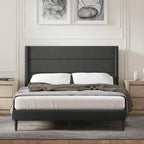 Letto imbottito con testiera ad ali in beige / grigio / pietra