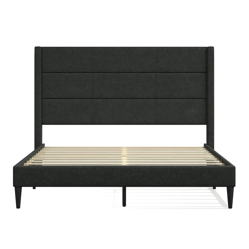 Letto imbottito con testiera ad ali in beige / grigio / pietra