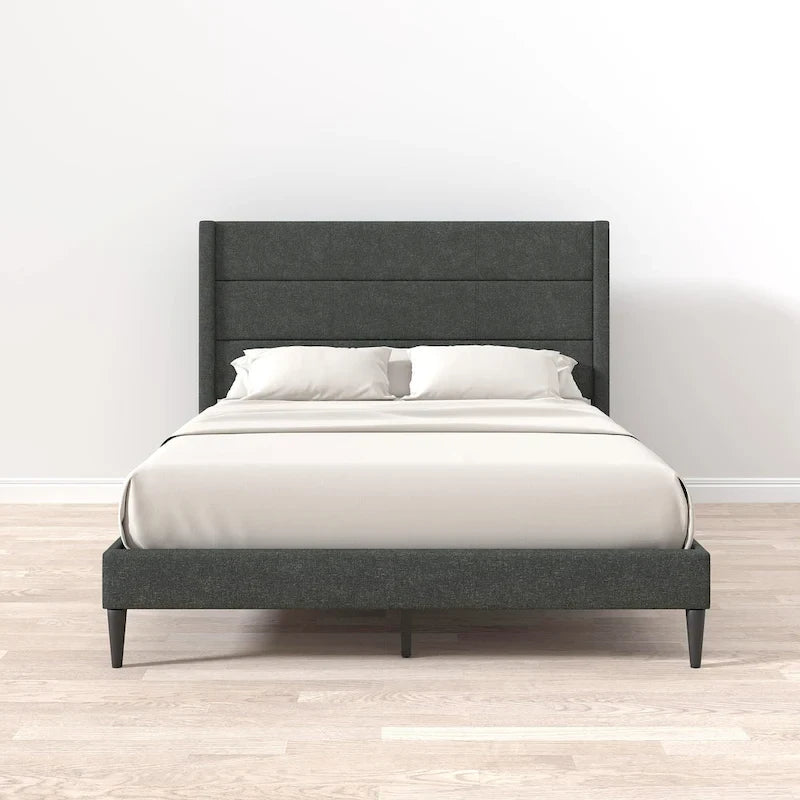 Letto imbottito con testiera ad ali in beige / grigio / pietra