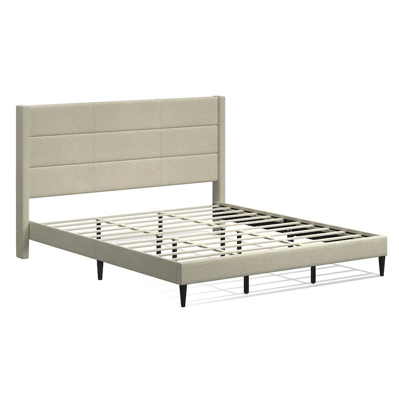Letto imbottito con testiera ad ali in beige / grigio / pietra