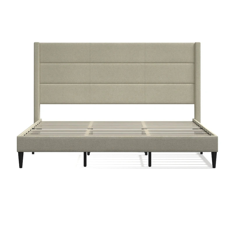 Letto imbottito con testiera ad ali in beige / grigio / pietra