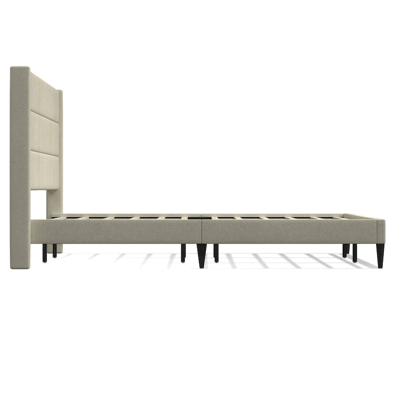 Letto imbottito con testiera ad ali in beige / grigio / pietra