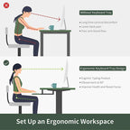 Scrivania ergonomica nera regolabile in altezza con vassoio per tastiera, ripiano in legno, per 1 persona