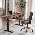 Scrivania ergonomica nera regolabile in altezza con vassoio per tastiera, ripiano in legno, per 1 persona