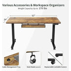 Scrivania ergonomica nera regolabile in altezza con vassoio per tastiera, ripiano in legno, per 1 persona