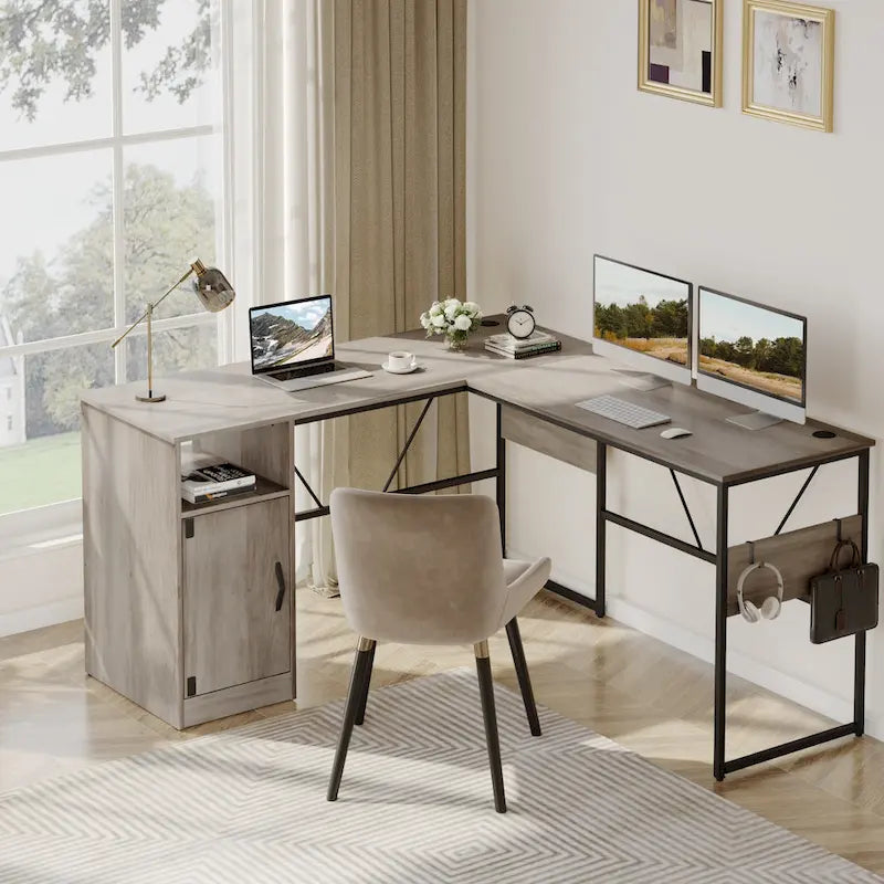 60  L Shaped Desk with Storage Cabinet Office Computer Desk