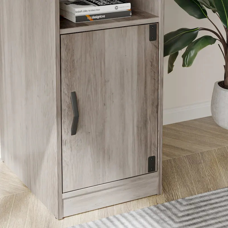 Scrivania a L con Mobiletto – 1 o 2 Posti – Grigio Cenere / Bianco Laccato / Nero Dorato / Marrone Rustico