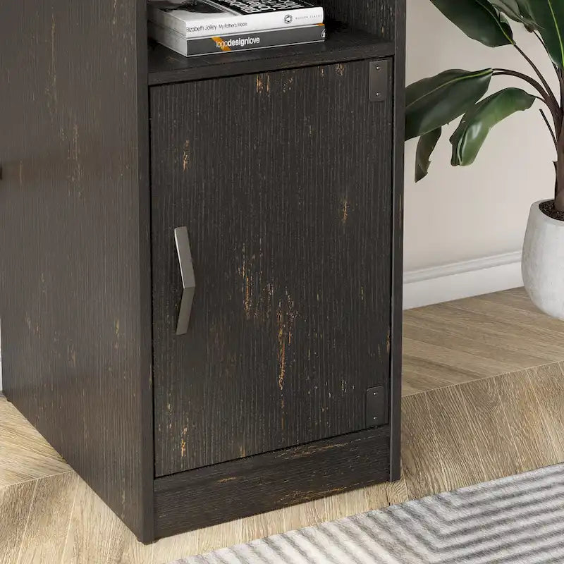 Scrivania a L con Mobiletto – 1 o 2 Posti – Grigio Cenere / Bianco Laccato / Nero Dorato / Marrone Rustico