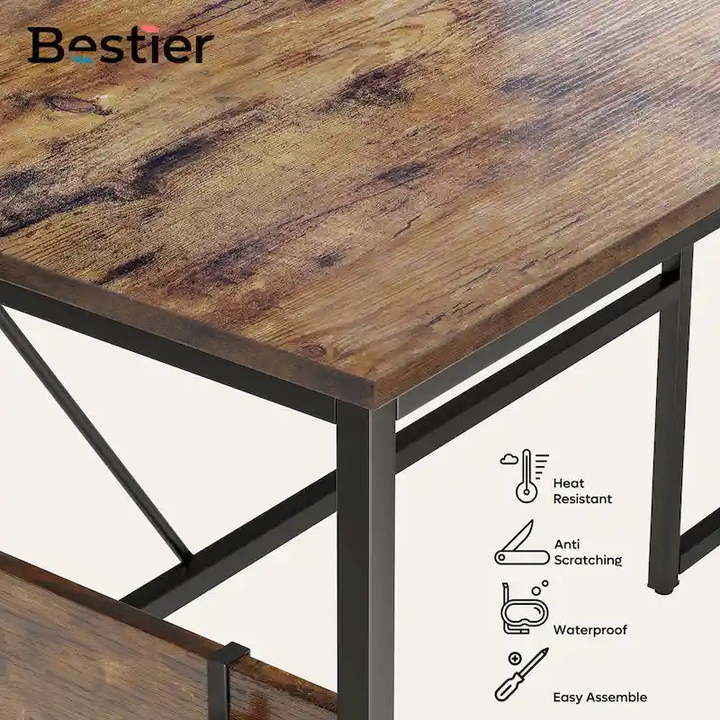 Scrivania a L con Mobiletto – 1 o 2 Posti – Grigio Cenere / Bianco Laccato / Nero Dorato / Marrone Rustico