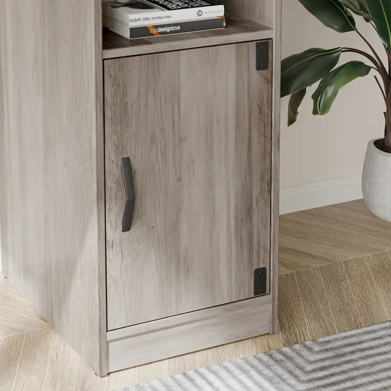 Scrivania a L con Mobiletto – 1 o 2 Posti – Grigio Cenere / Bianco Laccato / Nero Dorato / Marrone Rustico