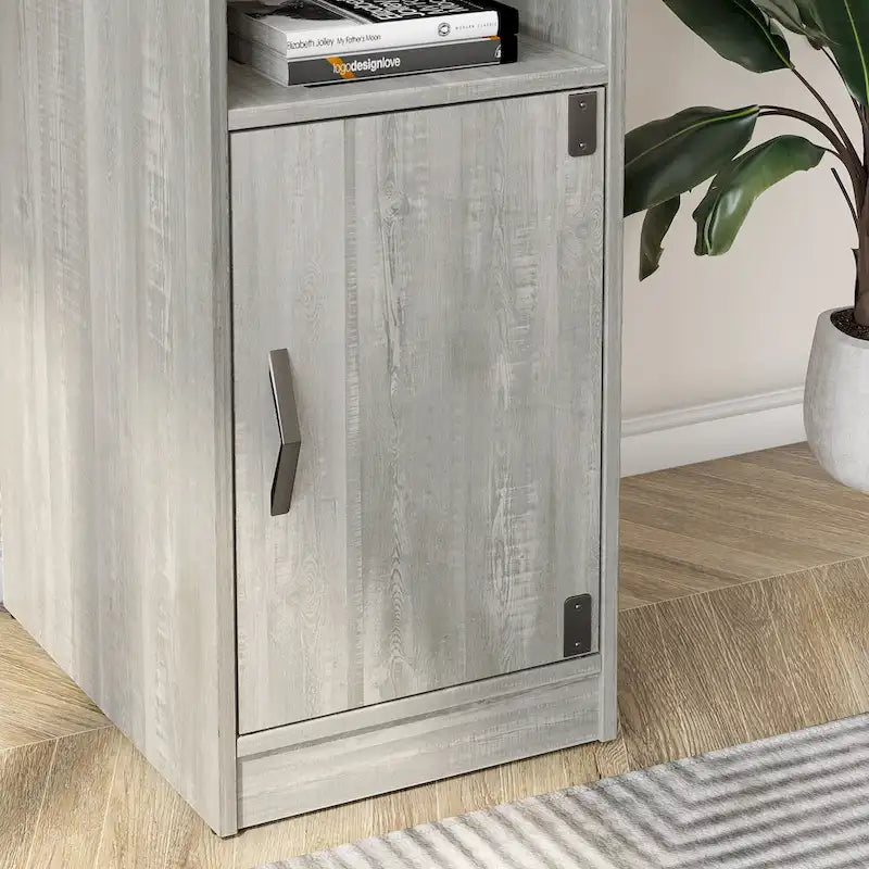 Scrivania a L con Mobiletto – 1 o 2 Posti – Grigio Cenere / Bianco Laccato / Nero Dorato / Marrone Rustico
