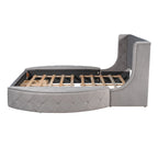Letto a piattaforma con testiera ad ali in velluto beige, Queen, 2 persone