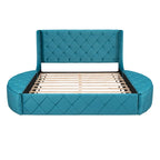 Letto a piattaforma con testiera ad ali in velluto beige, Queen, 2 persone