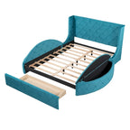 Letto a piattaforma con testiera ad ali in velluto beige, Queen, 2 persone