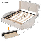 Letto a piattaforma con testiera ad ali in velluto beige, Queen, 2 persone