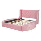 Letto a piattaforma con testiera ad ali in velluto beige, Queen, 2 persone