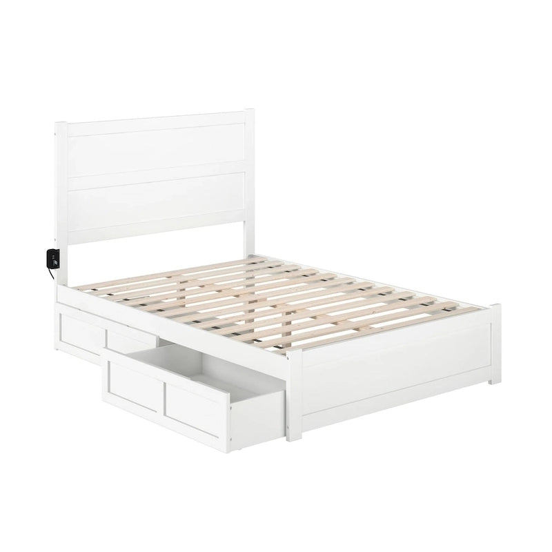 Letto Matrimoniale a Piattaforma Bianco con Pediera e 2 Cassetti