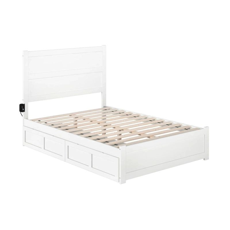 Letto Matrimoniale a Piattaforma Bianco con Pediera e 2 Cassetti