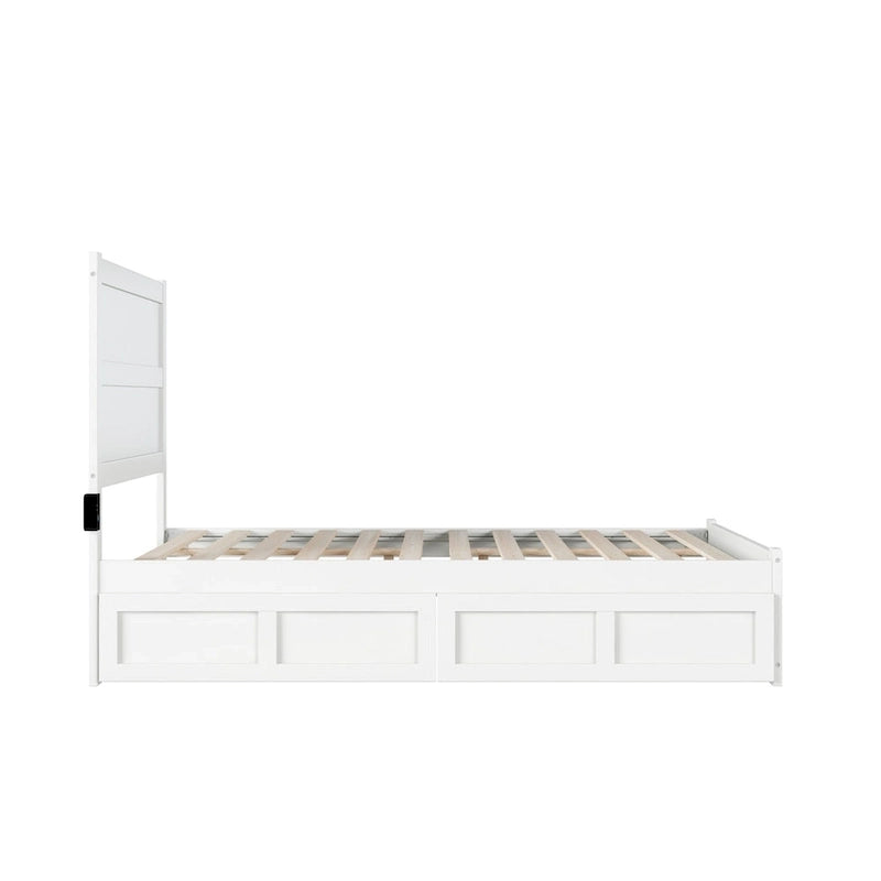 Letto Matrimoniale a Piattaforma Bianco con Pediera e 2 Cassetti