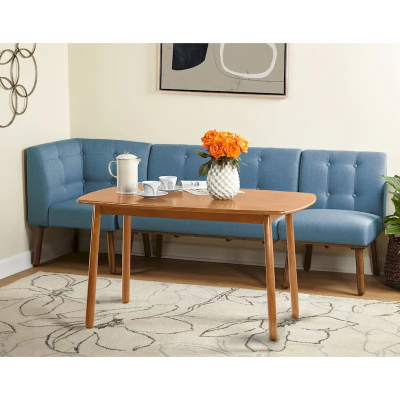 Set Angolare da Pranzo 4 Pezzi Beige / Blu / Grigio – Panca Imbottita con Tavolo in Noce, Posti a Sedere per 4
