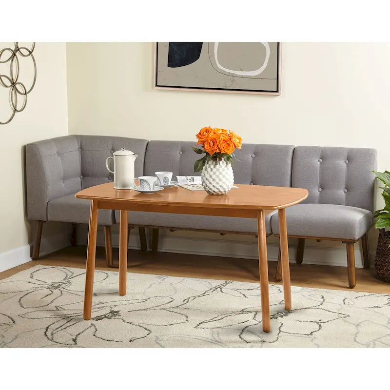 Set Angolare da Pranzo 4 Pezzi Beige / Blu / Grigio – Panca Imbottita con Tavolo in Noce, Posti a Sedere per 4
