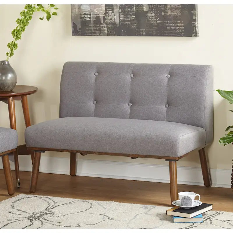 Set Angolare da Pranzo 4 Pezzi Beige / Blu / Grigio – Panca Imbottita con Tavolo in Noce, Posti a Sedere per 4