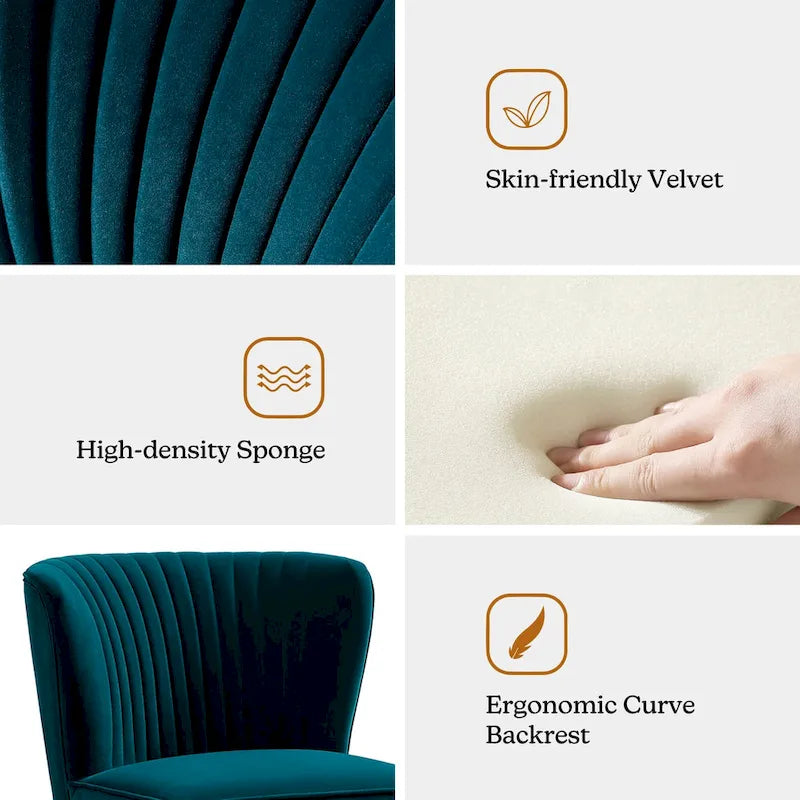 Poltroncina senza braccioli in velluto viola, schienale capitonné, gambe dorate, singolo