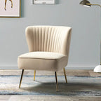 Poltroncina senza braccioli in velluto viola, schienale capitonné, gambe dorate, singolo