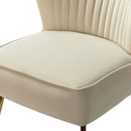 Poltroncina senza braccioli in velluto viola, schienale capitonné, gambe dorate, singolo