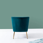 Poltroncina senza braccioli in velluto viola, schienale capitonné, gambe dorate, singolo
