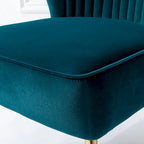 Poltroncina senza braccioli in velluto viola, schienale capitonné, gambe dorate, singolo