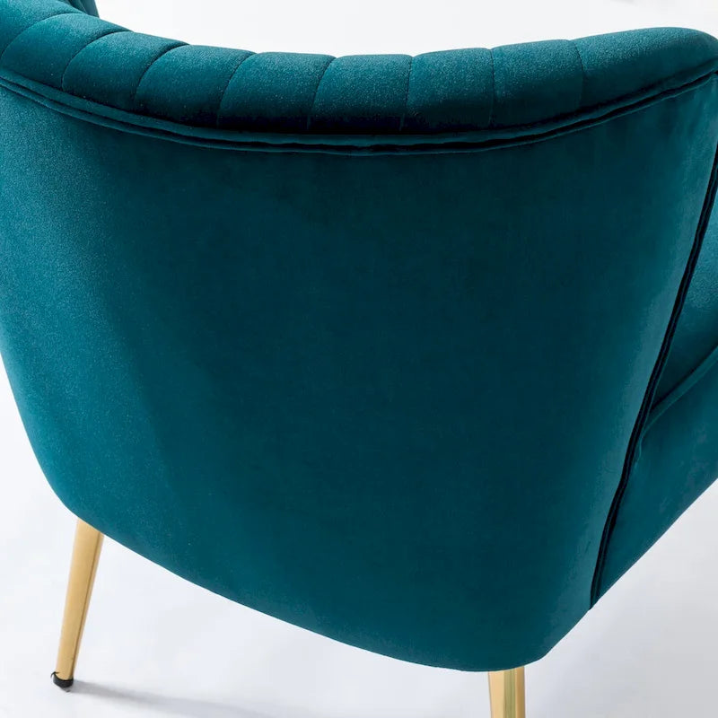 Poltroncina senza braccioli in velluto viola, schienale capitonné, gambe dorate, singolo