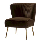Poltroncina senza braccioli in velluto viola, schienale capitonné, gambe dorate, singolo