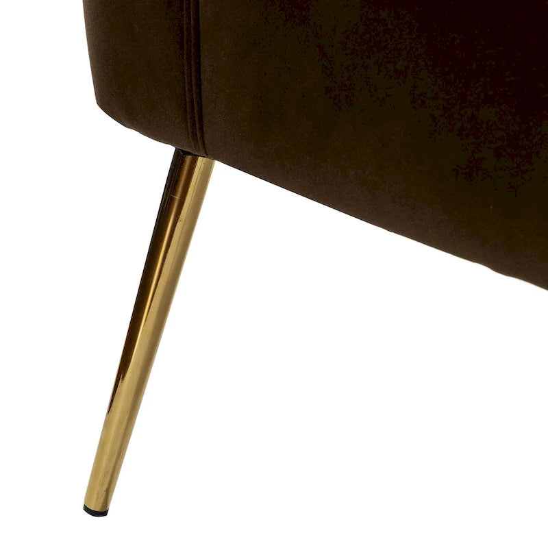 Poltroncina senza braccioli in velluto viola, schienale capitonné, gambe dorate, singolo