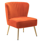 Poltroncina senza braccioli in velluto viola, schienale capitonné, gambe dorate, singolo