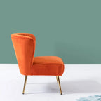 Poltroncina senza braccioli in velluto viola, schienale capitonné, gambe dorate, singolo